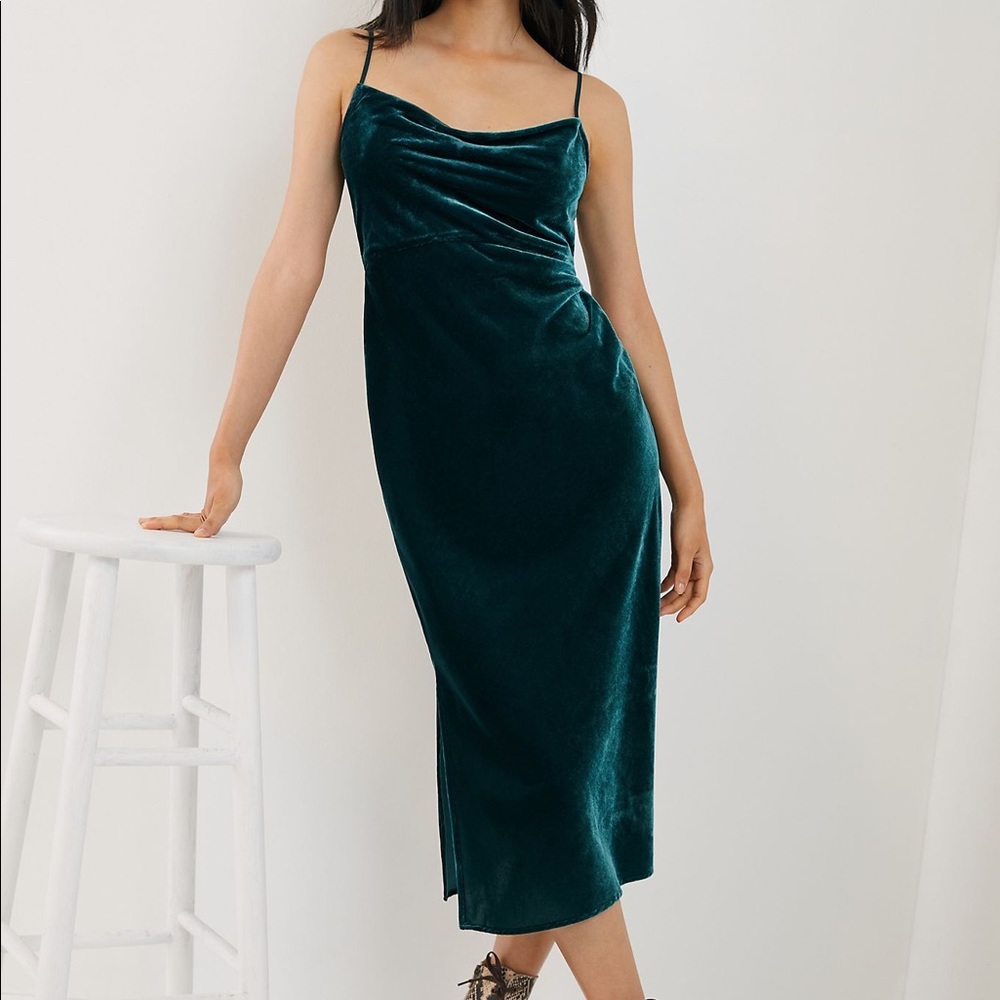 Anthropologie Scarlett Velvet Bias Dress Green S